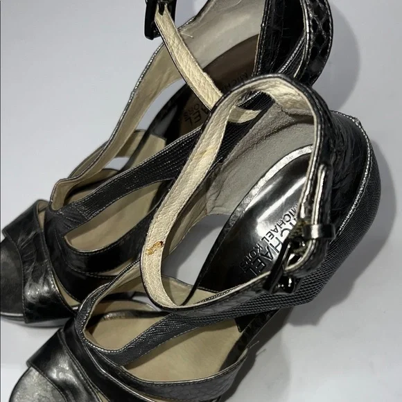 Michael Kors Metallic and Black Strappy Heels - Picture 9 of 13